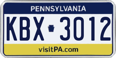 PA license plate KBX3012