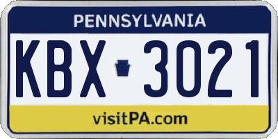 PA license plate KBX3021