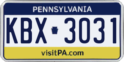PA license plate KBX3031
