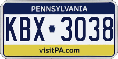 PA license plate KBX3038