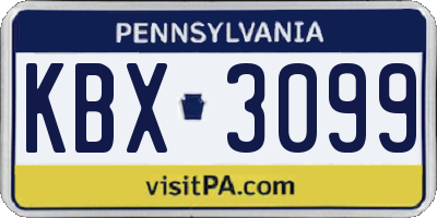 PA license plate KBX3099