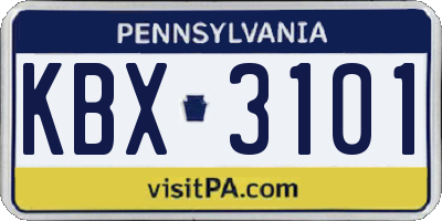 PA license plate KBX3101
