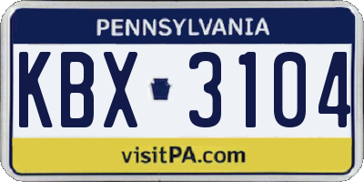 PA license plate KBX3104