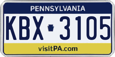 PA license plate KBX3105