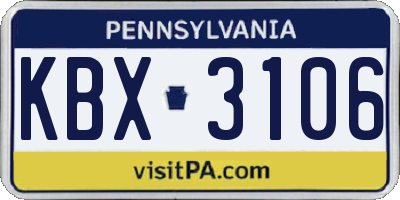 PA license plate KBX3106