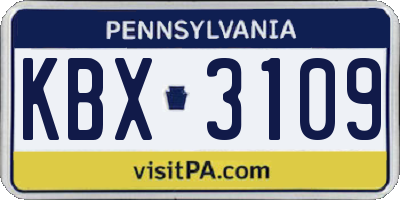 PA license plate KBX3109