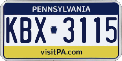 PA license plate KBX3115