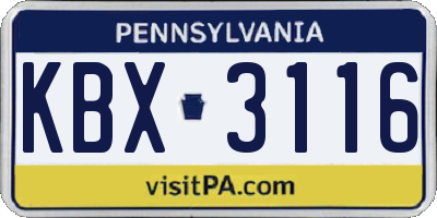 PA license plate KBX3116