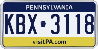 PA license plate KBX3118