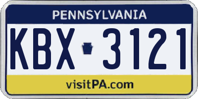 PA license plate KBX3121