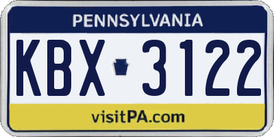 PA license plate KBX3122