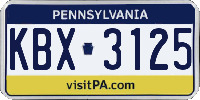 PA license plate KBX3125