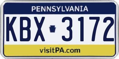 PA license plate KBX3172