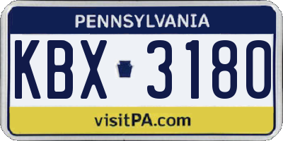 PA license plate KBX3180