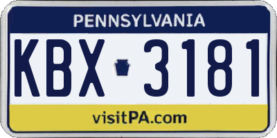 PA license plate KBX3181