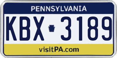 PA license plate KBX3189