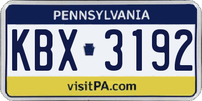 PA license plate KBX3192