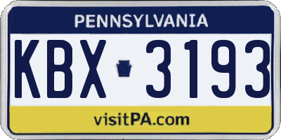 PA license plate KBX3193