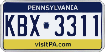 PA license plate KBX3311