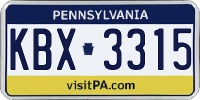 PA license plate KBX3315
