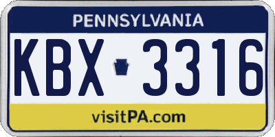PA license plate KBX3316