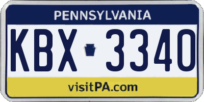 PA license plate KBX3340