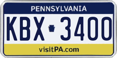 PA license plate KBX3400