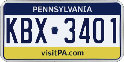 PA license plate KBX3401