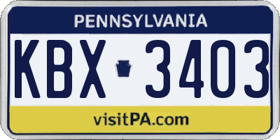 PA license plate KBX3403
