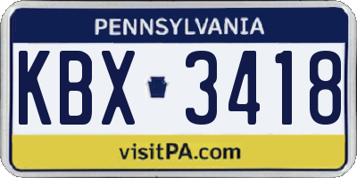 PA license plate KBX3418