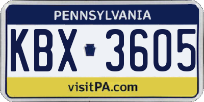 PA license plate KBX3605
