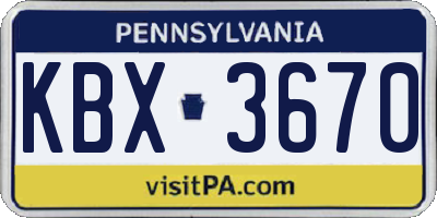 PA license plate KBX3670