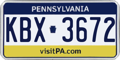 PA license plate KBX3672