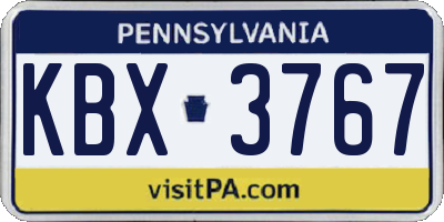 PA license plate KBX3767
