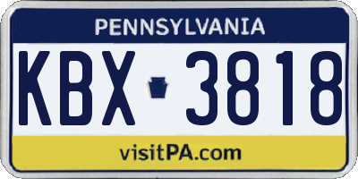 PA license plate KBX3818