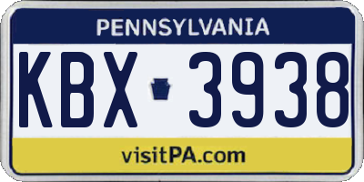 PA license plate KBX3938