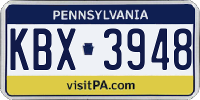 PA license plate KBX3948