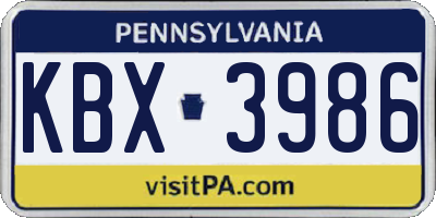 PA license plate KBX3986