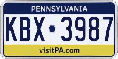 PA license plate KBX3987