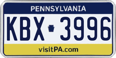 PA license plate KBX3996