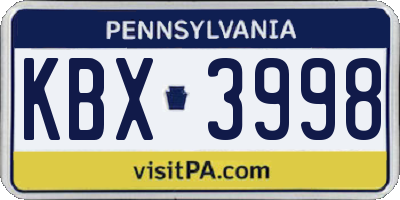 PA license plate KBX3998