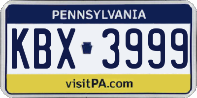PA license plate KBX3999