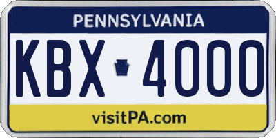 PA license plate KBX4000