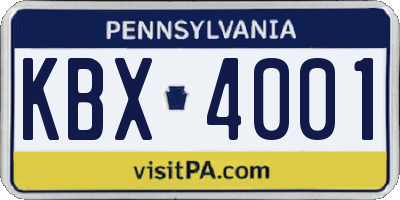 PA license plate KBX4001