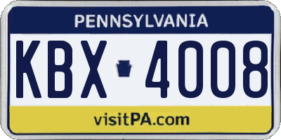PA license plate KBX4008
