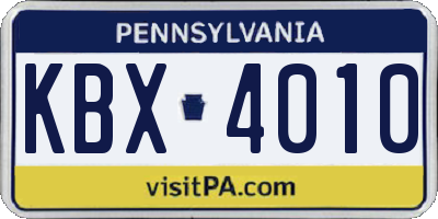 PA license plate KBX4010