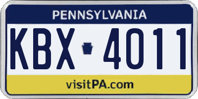 PA license plate KBX4011