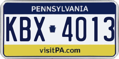 PA license plate KBX4013