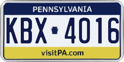 PA license plate KBX4016