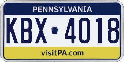 PA license plate KBX4018